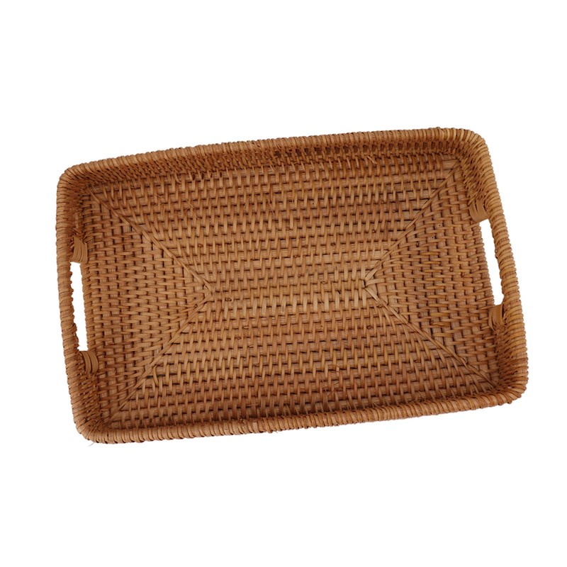 Serving Basket Tray with Handles Rattan Rectangle Large Capacity Durable