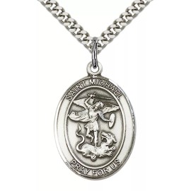 bliss Sterling Silver St Saint Michael the Archangel Medal Pendant Necklace 24'' Chain