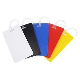 5 Pack - Slim and Sturdy Flexible Backpack & Airline Luggage ID Bag Tags - Business Card Holders - with Secure Plastic Worm Loop Straps by Specialist ID (Assorted Colors)