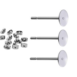 400pcs Hypoallergenic Stainless Steel Earrings Posts Flat Pad Blank Earring Pin Studs with Butterfly Earring Backs for Jewelry Making Findings (5mm)