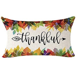 NIDITW Autumn Maple Leaf Harvest Thanksgiving Season Thankful Vintage Fall Leaves Lumbar Cotton Linen Throw Pillow Case Cushion Cover Farmhouse Sofa Chair Decorative 12x20 Inches (Cream)