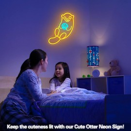 Cute Otter Neon Sign, Dimmable Sea Otter Neon Night Light for Wall Decor, USB Powered Otter Animal Light Up Sign for Birthday Party Christmas Presents Girls Boys Game Room Decorations
