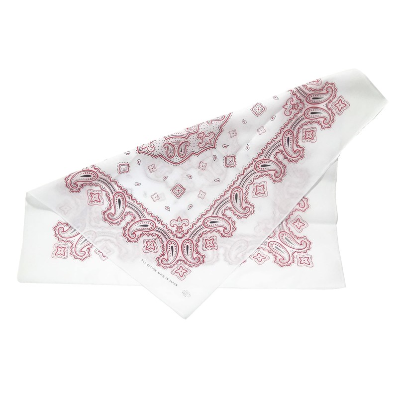 WKG Bandana, Paisley, Made in Japan, Cotton Handkerchief, white