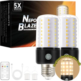 Neporal BlazeMax Rechargeable Light Bulbs For Lamps, Bright Battery Operated Light Bulb For Lamp Sconce, Socket USB Rechargeable Battery Light Bulb, 3 Color, Wide Dimmable Range, 4 Timer, E26 for Home