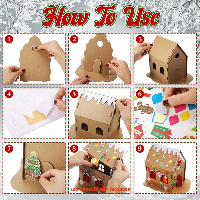 9 Sets Christmas Gingerbread House Kit Christmas Craft Kit Cardboard