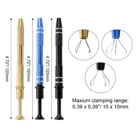 Hordion 4-Claw Pick up Tool Piercing Ball Grabber, Stainless Steel 4 Prongs Jewel Pickup Tool Terp Pearl Grabber for IC Chip Electronic Components Nails Clamping (3 Pack, Black & Blue & Gold)