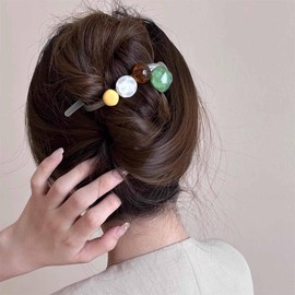 Allereya Large Gemstone Hair Clips Resin Banana Hair Clip White Acrylic Hair Clip French Style Twist Hair Clip Resin Hair Clip Hair Pin Decorative Hair Accessories Jewellery for Women (White1)