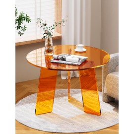 Dewrhiixe Acrylic Round Coffee Table, Clear Circle Modern Lucite Side Table Legs for Living Room, Bedroom, Office (Orange, 23.6“ × 15.7”)