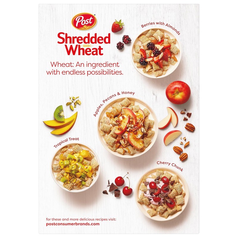 Post Spoon Size Shredded Wheat, Whole Grain Cereal, Excellent Source