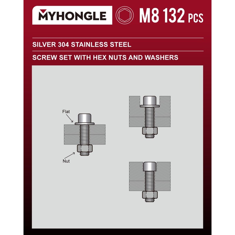 132 Piece M8 Screws Set, Stainless Steel Cylinder Screws with