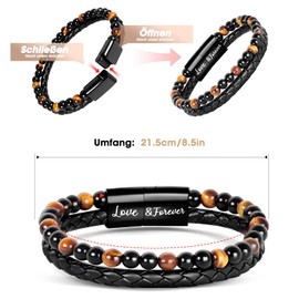 Focxoio Men's Bracelet with Tiger's Eye Beads, Leather Bracelet Gift for Dad, Son, Grandpa, Grandson, Man, Nephew, Brother, Friend, Pearl Bracelet for Valentine's Day, Anniversary, Birthday, Christmas