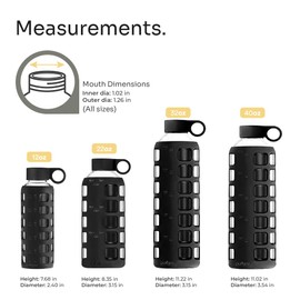 purifyou 40oz / 32oz / 22oz / 12oz Borosilicate Glass Water Bottle with Time & Volume Markers, Silicone Sleeve, Stainless Steel Lid | Reusable Glass Bottle for Water & Juice (12oz Jet Black)