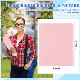 6 Sets 8 Tab Pink Binder Dividers for 3 Ring Binders 8.5 x 11 Inch Binder Dividers with 3 Hole Punched Page Dividers Sturdy Binder Index Dividers for School (Pink)