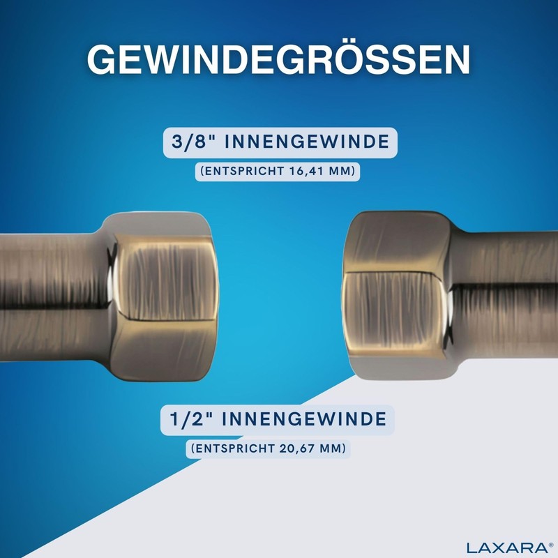 LAXARA DVGW Premium Coloured Flex Hose Black and White 3/8