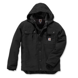 Carhartt Mens Relaxed Fit Washed Duck Sherpa-lined Jacket Work Utility Outerwear, Black, Large US