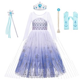 KANDEMY Girls Elsa Princess Costume Fancy Dress Costumes for Children Ice Princess Dresses for Carnival Role Play Birthday Party White 120