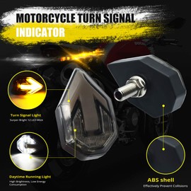 HENLIX Motorcycle Turn Signal LED Lights 21 SMD LEDs Arrow Amber Bilnker & White DRL Brake LED Indicator Waterproof for Motorbike.2-Pack.(White/Amber)
