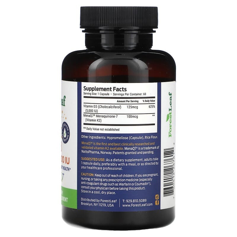 Forest Leaf Vitamin K2 D3 5000IU Cholecalciferol Veggie 60 Tablets