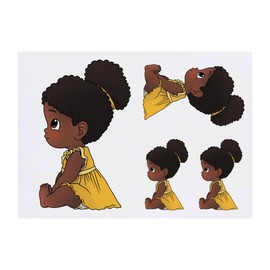 4 x 'Cute Sitting Girl' Temporary Tattoos - Water Resistant, Skin-Safe, Non-Toxic Transfers, Mixed Sizes (TO00081014)