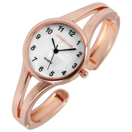 Excellanc Women's Clasp Watch Metal Bangle Mother of Pearl Dial Length 18cm Quartz Wrist Watch Gift for Women, Rose gold coloured, Strap.