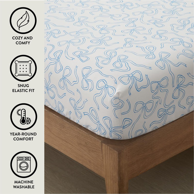 Urban Lifestyle 3-Piece Twin Sheet Set,Baby Blue Coquette Bow Design,