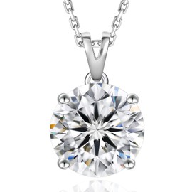 KRKC&CO Moissanite Solitaire Necklace for Women, 0.5-4CT Lab Created Diamond Pendant 14K White Gold in Sterling Silver Necklace, 4-Prong, Jewelry with GRA Certificate, Gift for Mom, Wife on Birthday Anniversary, Wedding（2.0ct，8mm)
