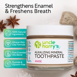 Uncle Harry's Anise Remineralizing Toothpaste | Natural Whitening Tooth Paste Freshens Breath & Promotes Enamel | Vegan Fluoride Free Toothpaste
