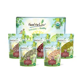 Food to Live Organic Sprouting Beans, Peas, and Lentils in a Gift Box - Mung Beans, Adzuki Beans, Red Lentils, Chickpeas and Green Peas, Non-GMO, Kosher