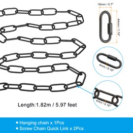 PATIKIL 6ft Lighting Hanging Chain, Metal Looping Chain with Quick Link Screw Lock Connectors for Hanging Plant Pendant Chandelier Light Fixture, Black