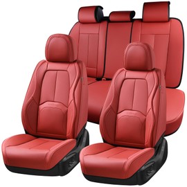 Coverado Car Seat Covers Full Set, Premium Nappa Leather Seat Covers for Car, Waterproof Car Seat Protector with Lumbar Support, Automotive Seat Covers Universal Fit for Most Cars SUV Truck, (Red)