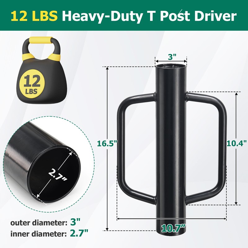 COCONUT T Post Driver, 12 LBS Fence Post Driver with
