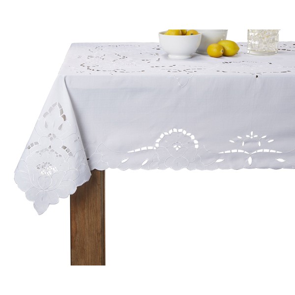 Violet Linen Sapphire Embroidered Design Oblong/Rectangle Tablecloth, 60 in x