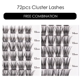 Cluster Lashes 72 Individual Lashes Clusters Eyelash Extensions False Eyelashes DIY Wispy Fluffy Lash Extension Kit Reusable False Eyelashes Natural Look Mix 10-16mm C D Curl-DM06