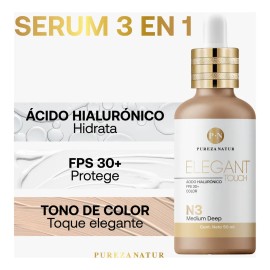 Serum Facial Ácido Hialurónico + Fps 30 + Tono Elegant Touch Tono N3 Medium deep