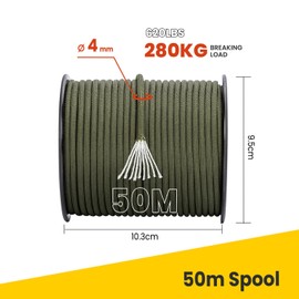 Brotree Paracord 4mm 50M 9 Strands 100% Nylon Rope Type 3 Parachute Cord for Survival, Outdoor, Bracelet, DIY - 280kg Breaking Load (Army Green)