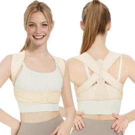 FHOCSLO Back Support Belt Back Straightener Invisible Adjustable Posture Correction for Women Correction of Round Back Posture, Relief of Neck, Shoulder and Upper Back (Nude, L/XL)