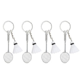 [PATIKIL] Badminton Key Chain Set of 4 Badminton Rubber Key Chain Sport Pendant Badminton Ball Decoration Keychain Gift Favor Souvenir White