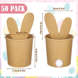 Tioncy 50 Pack Easter Bunny Treat Snack Cups 12 oz Disposable Bunny Paper Bowls Small Dessert Holiday Cups with Ears and Tails Design for Easter Themed Rabbit Treat Cupcakes Favor Decorations Supplies