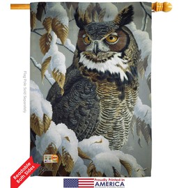 Breeze Decor - Great Horned Owl Garden Friends - Everyday Impressions Decorative Vertical House Flag 28" x 40" Printed in USA