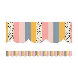 Carson Dellosa We Belong Neutral Stripes Bulletin Board Borders, 39 Feet of Scalloped Boho Striped Classroom Borders for Bulletin Board, White Board, Cork Board, and Neutral Classroom Décor