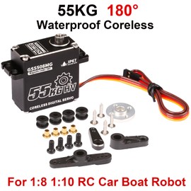GOTECK 55KG Coreless Digital Servo,High Voltage 8.4V Full Metal Gear Waterproof Steering Servo with 25T Servo Horn for 1/6 1/8 1/10 RC Crawler Car,Robot,Boat,Truck Robot Parts (55KG(8.4V)-180°)