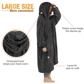 Catalonia Classy Oversized Fleece Hooded Blanket for Women Adults Girls Teens Men Soft and Cosy Wearable Long Hooded Blanket Sweatshirt with Hood and Front Pocket Black