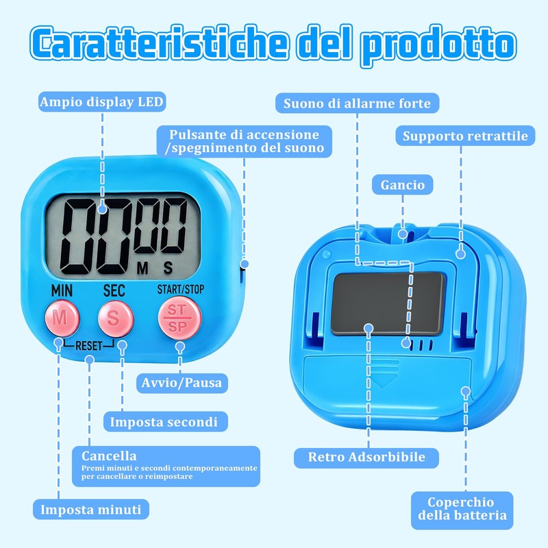 3 Pezzi Timer da Cucina Digitale con 3 Colori, Timer