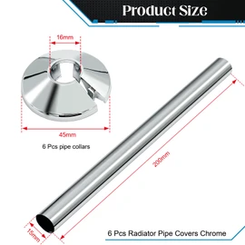 6 Pcs Radiator Pipe Covers and 6 PCS Pipe Collars, Radiator Pipe Covers 15mm x 200mm and 16mm Radiator Pipe Collars Cover for Radiator Pipe(Silver)