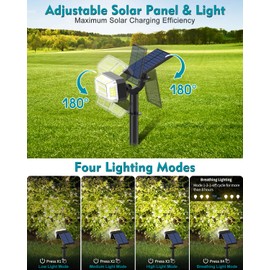 Kipeini 102 LEDs Solar Spot Lights Outdoor, [ 4 Modes/8 Pack] Solar Spotlights Waterproof IP65, Adjustable Light & Panel Landscape Flood Powered Lights for Yard Garden Pathway Wall (Cool White)