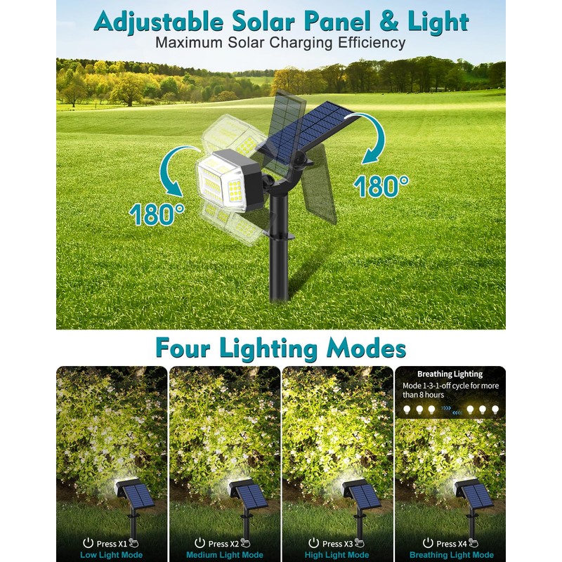 Kipeini 102 LEDs Solar Spot Lights Outdoor, [ 4 Modes/8