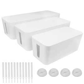 Cable Management Box Set 3 Size Cable Organizer Box to Hide Wires Power Strips Electrical Cord from TVs Computers - Electrically Safe ABS Material Cord Organizer Box Cable Box Organizer Cord Box White