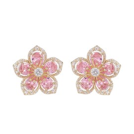 QLUYCKW Crystal Flower Stud Earrings Bohemian Vintage Elegant Gold Rhinestone Petal Earrings Bridal Wedding Party Prom Costume Jewelry for Women Birthday Gift (Pink)