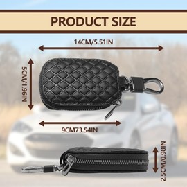 Pleoos Car Key Case, Genuine Leather Car Key Fob Cover, Anti Scratch, Unisex Men & Women Universal Remote Key Fob Cover, with Zipper and Metal Hook (Black)