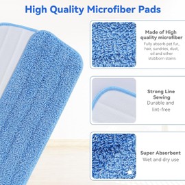 16.5 inch Microfiber Mop Pads for Rubbermaid Reveal Spray Mop and Any 16.5" Flat Mop - 6 Pack 13''-15'' Spray Mop Pad Reusable Washable Replacement Refills - Blue & Green